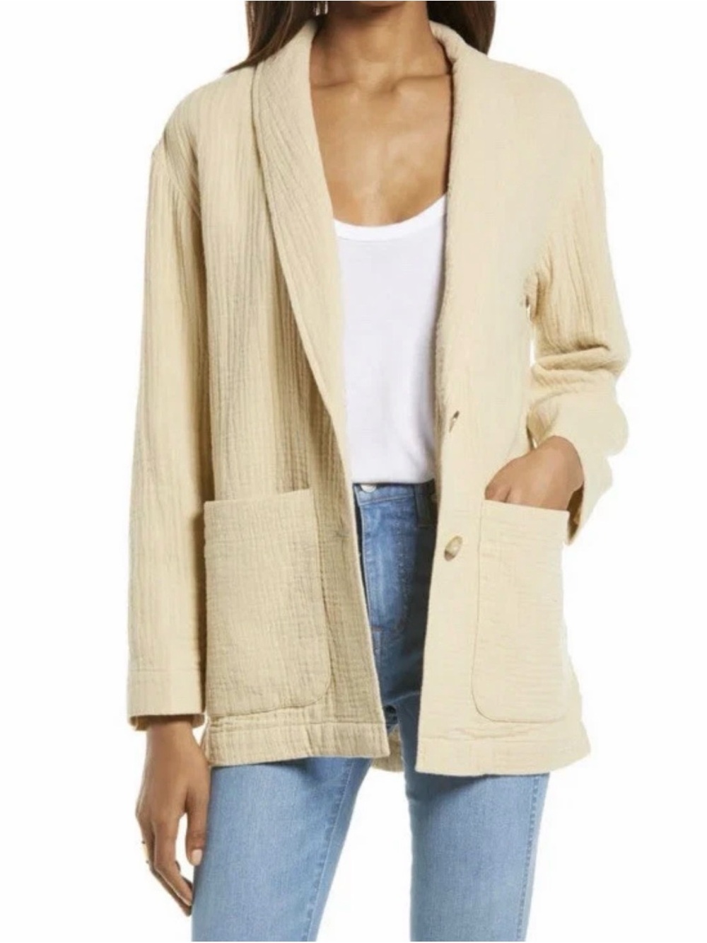 ✨ Madewell Dorset Lightspun Blazer Linen Blend‎ Double Gauze Summer Beige Size S